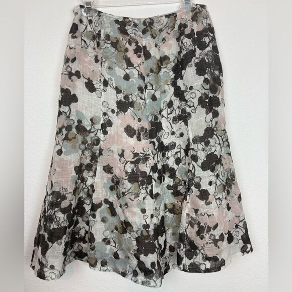 Lafayette 148 trumpet skirt in muted modern pastel print lined linen blend - Picture 2 of 8
